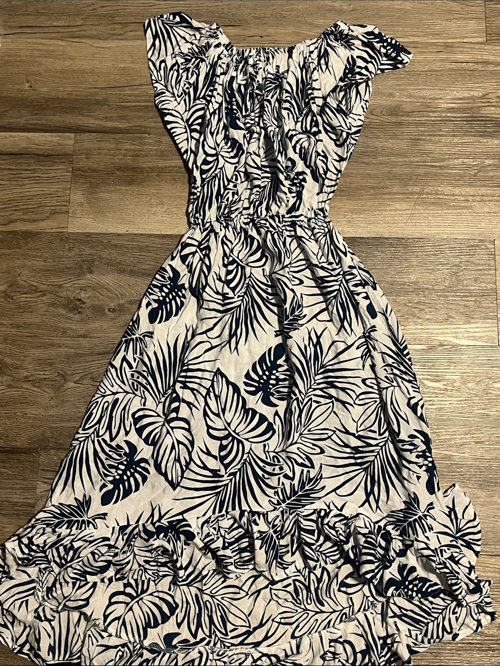 Beautiful 100% Rayon Navy Leaf-Print Maxi Dress Unbranded